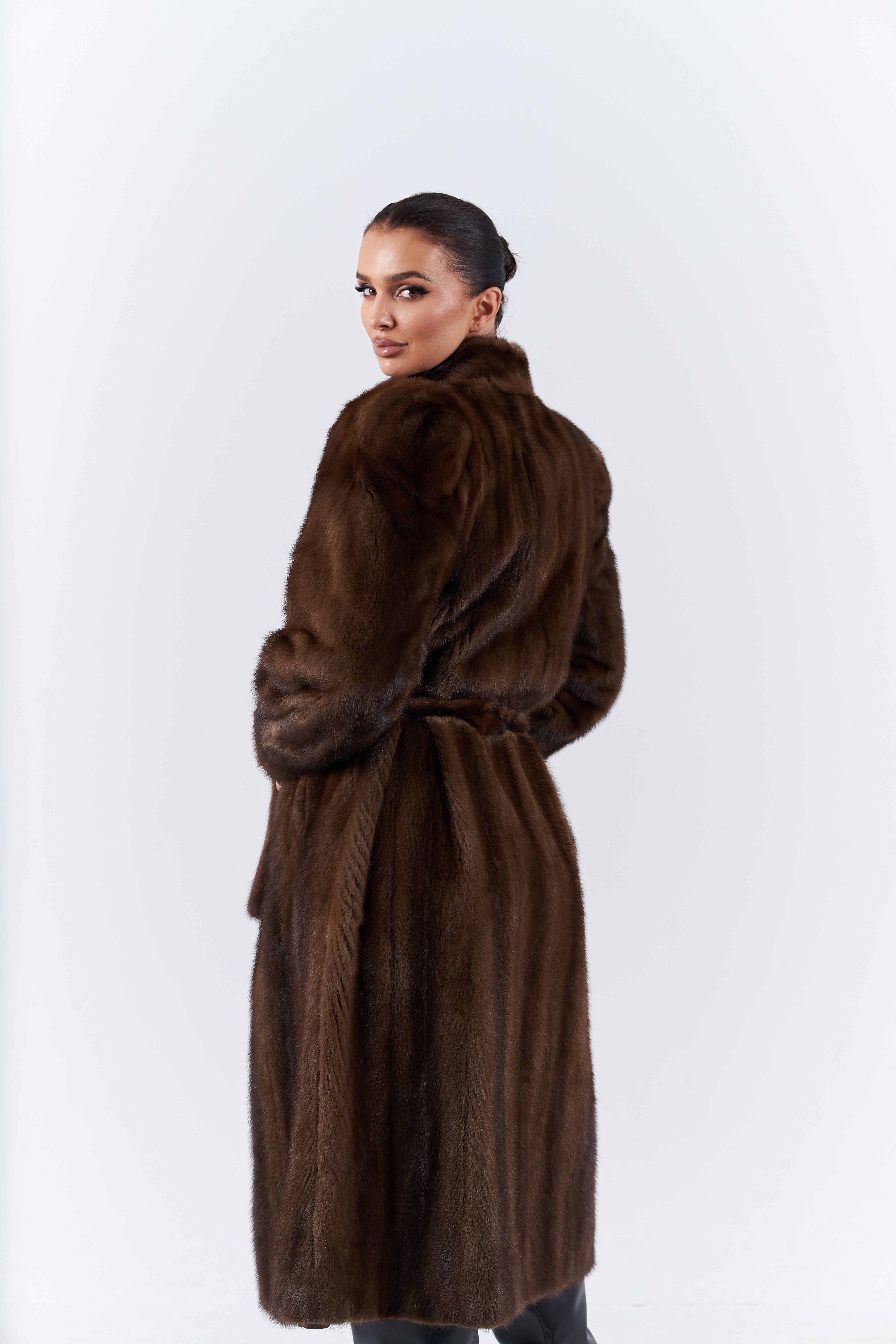 Natural mink long fur coat