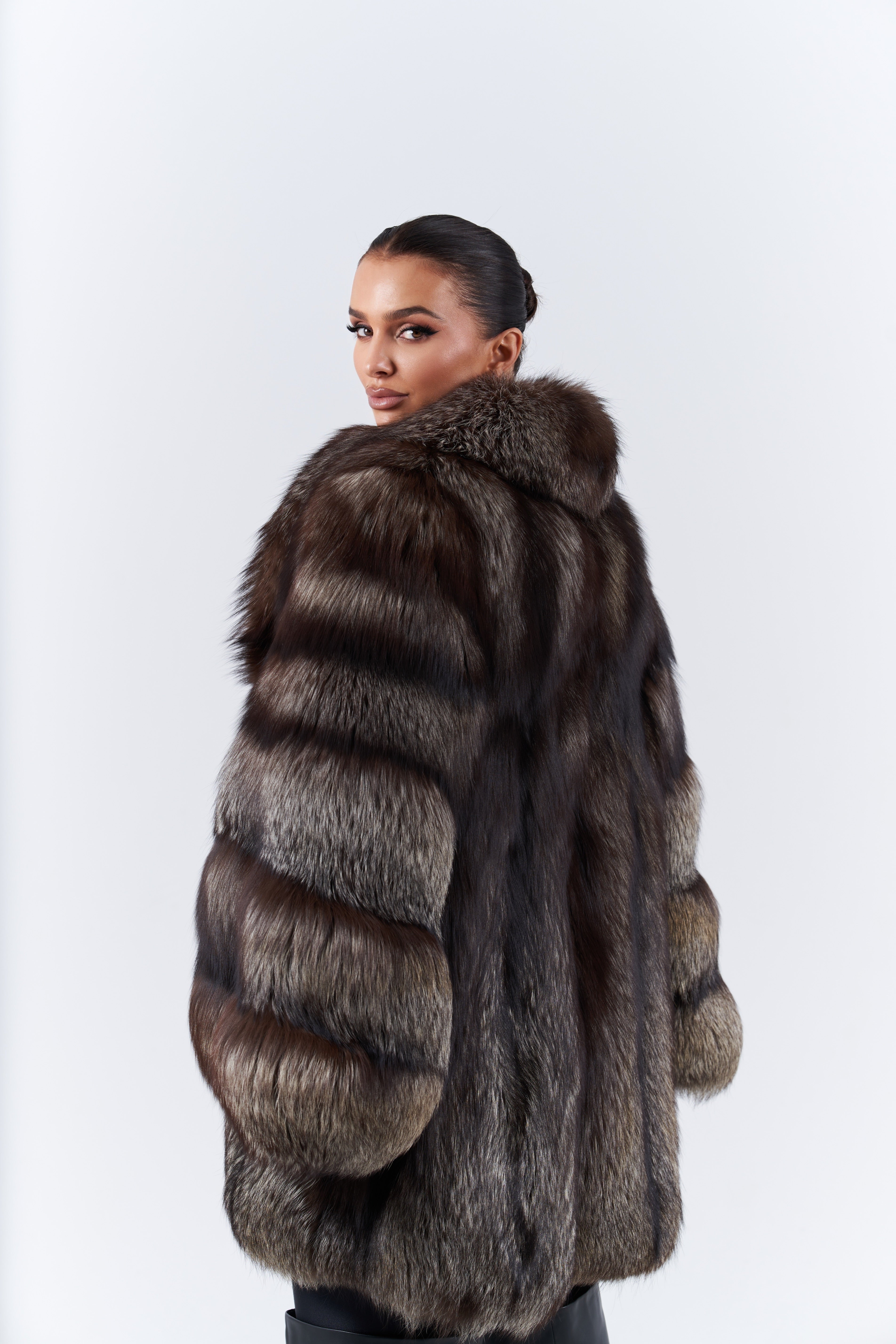 Silver fox fur coat