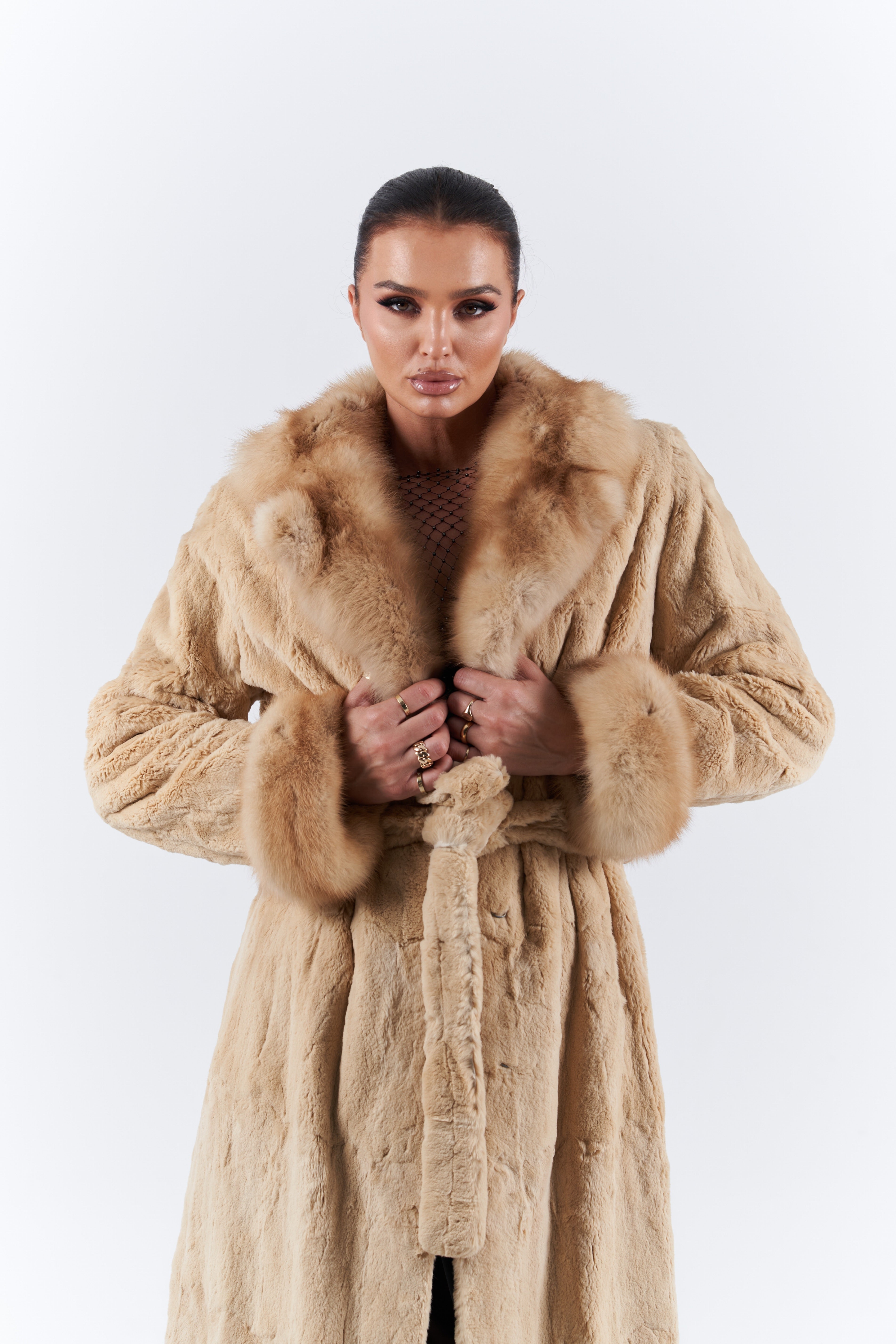 Shaved mink with sable collar