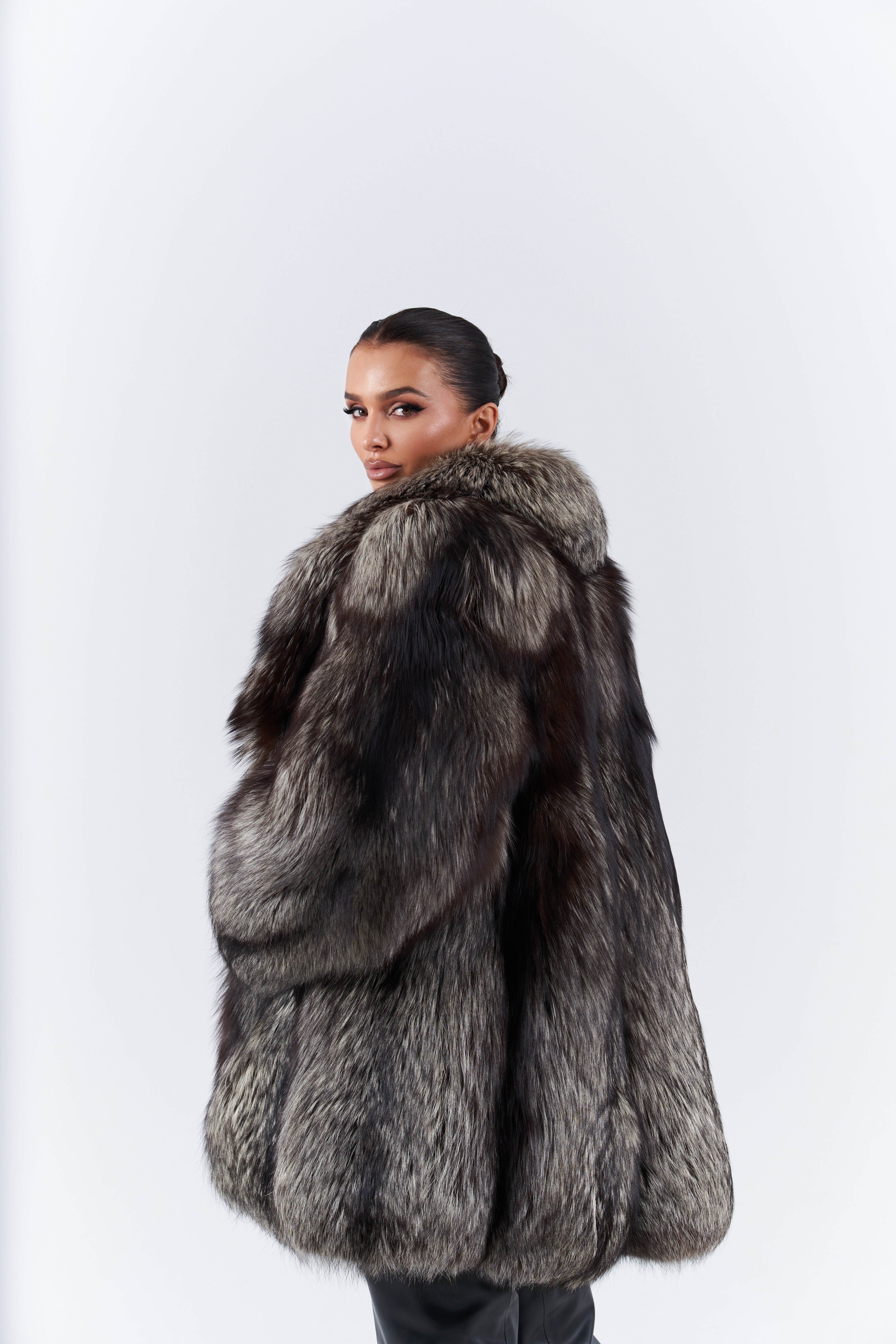 Silver fox fur coat