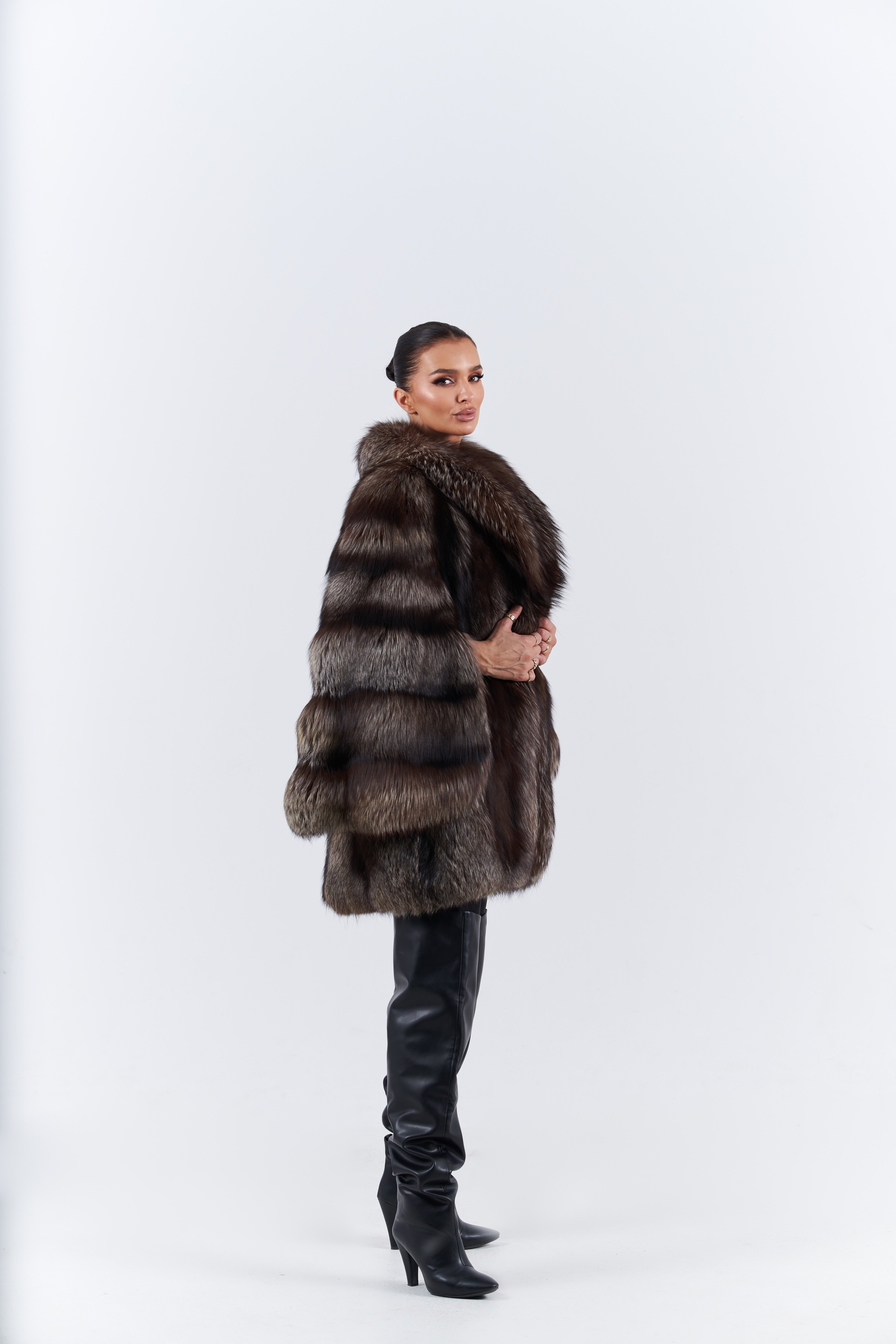 Silver fox fur coat