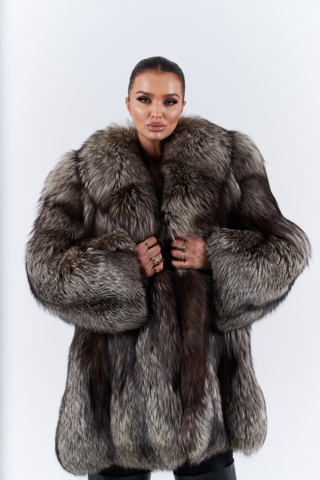 Silver fox fur coat