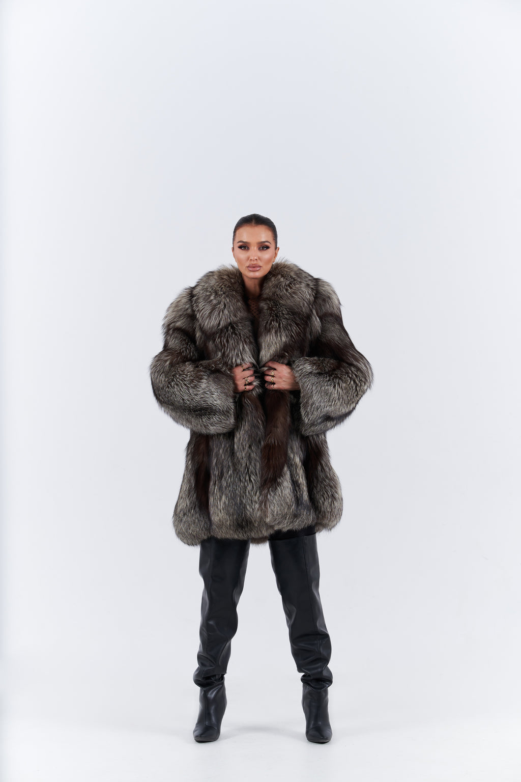 Silver fox fur coat