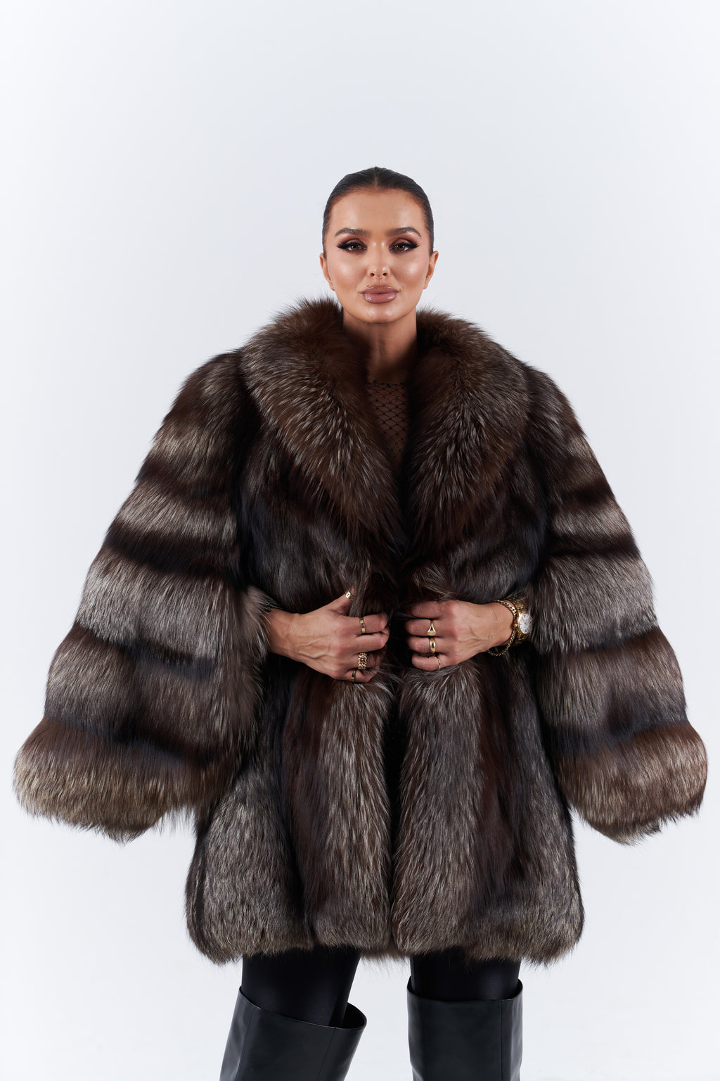 Silver fox fur coat