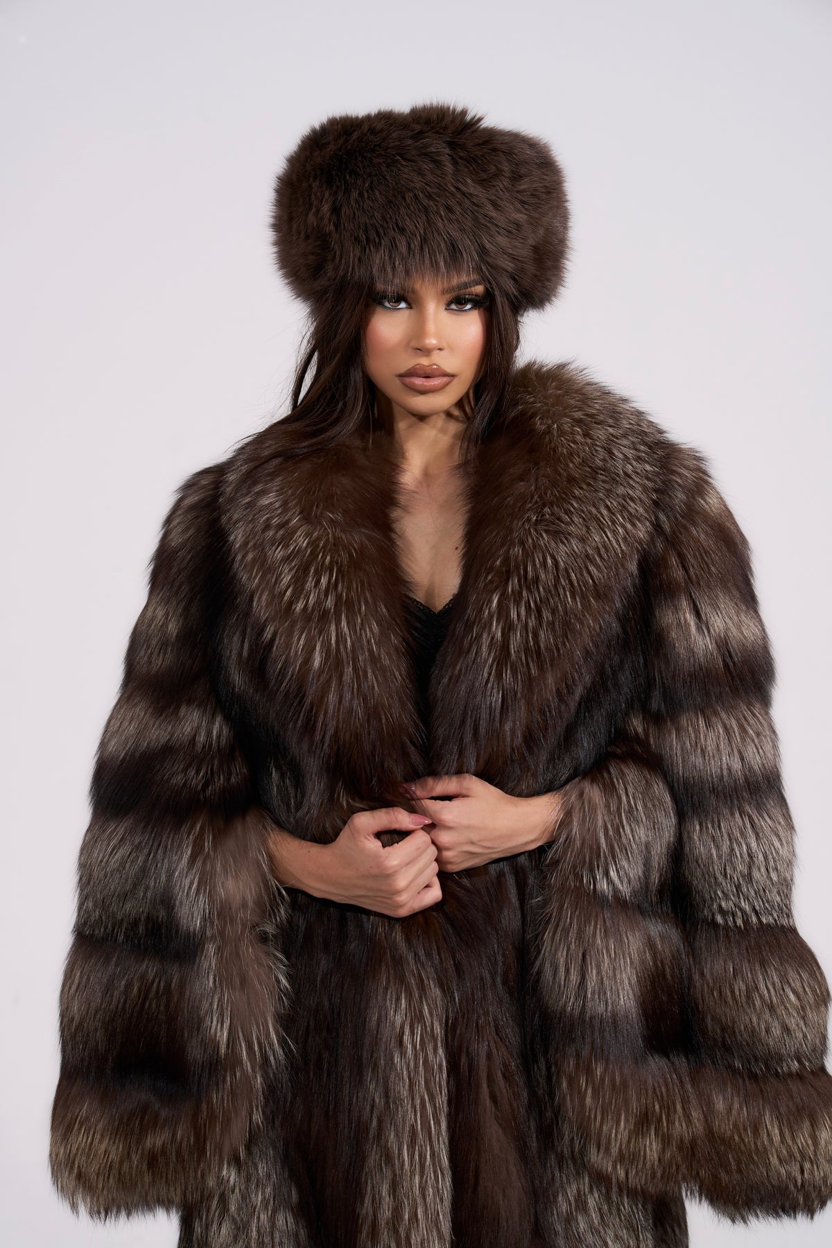 Silver fox fur coat