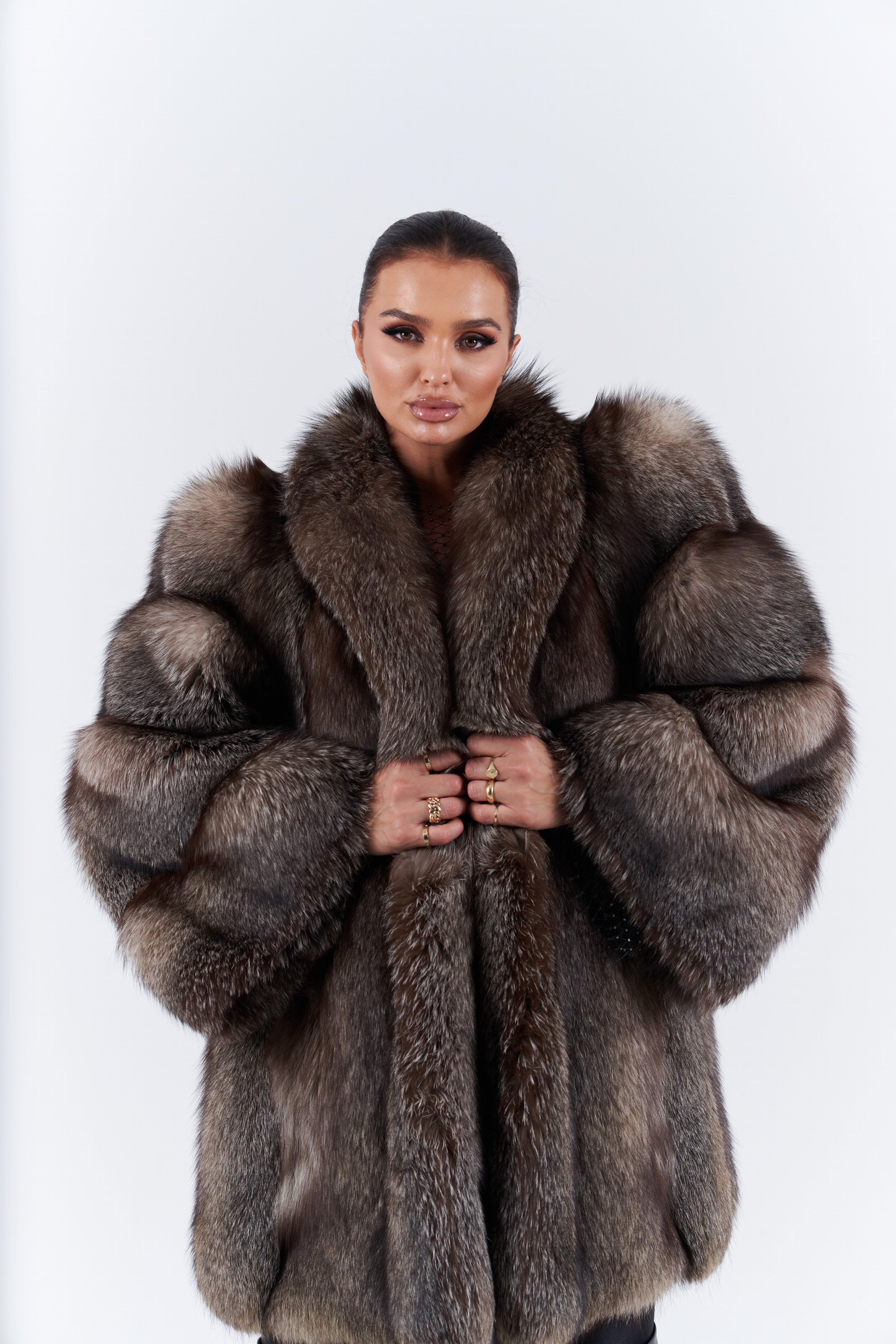Natural fox frost fur coat