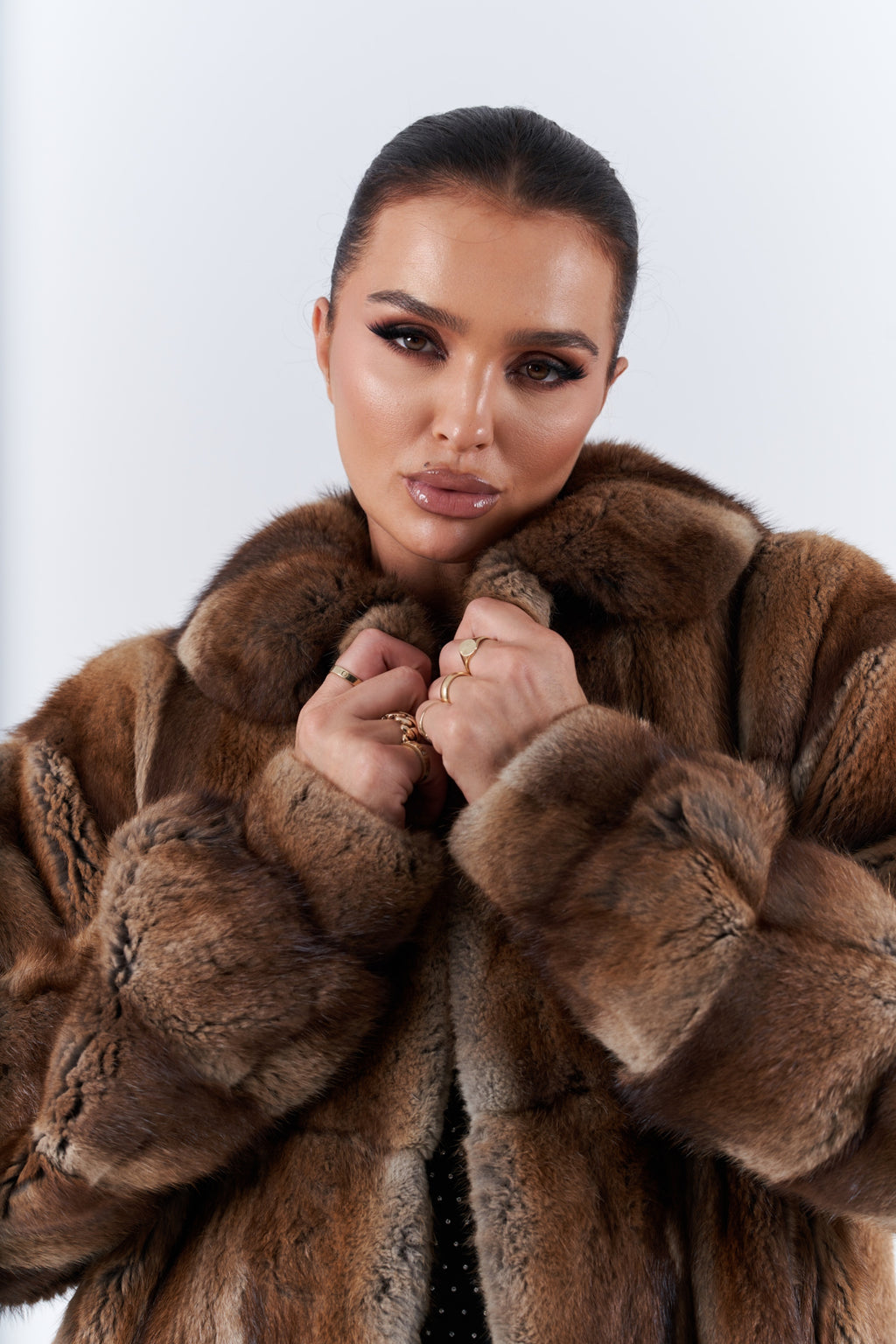 Natural muskrat long coat