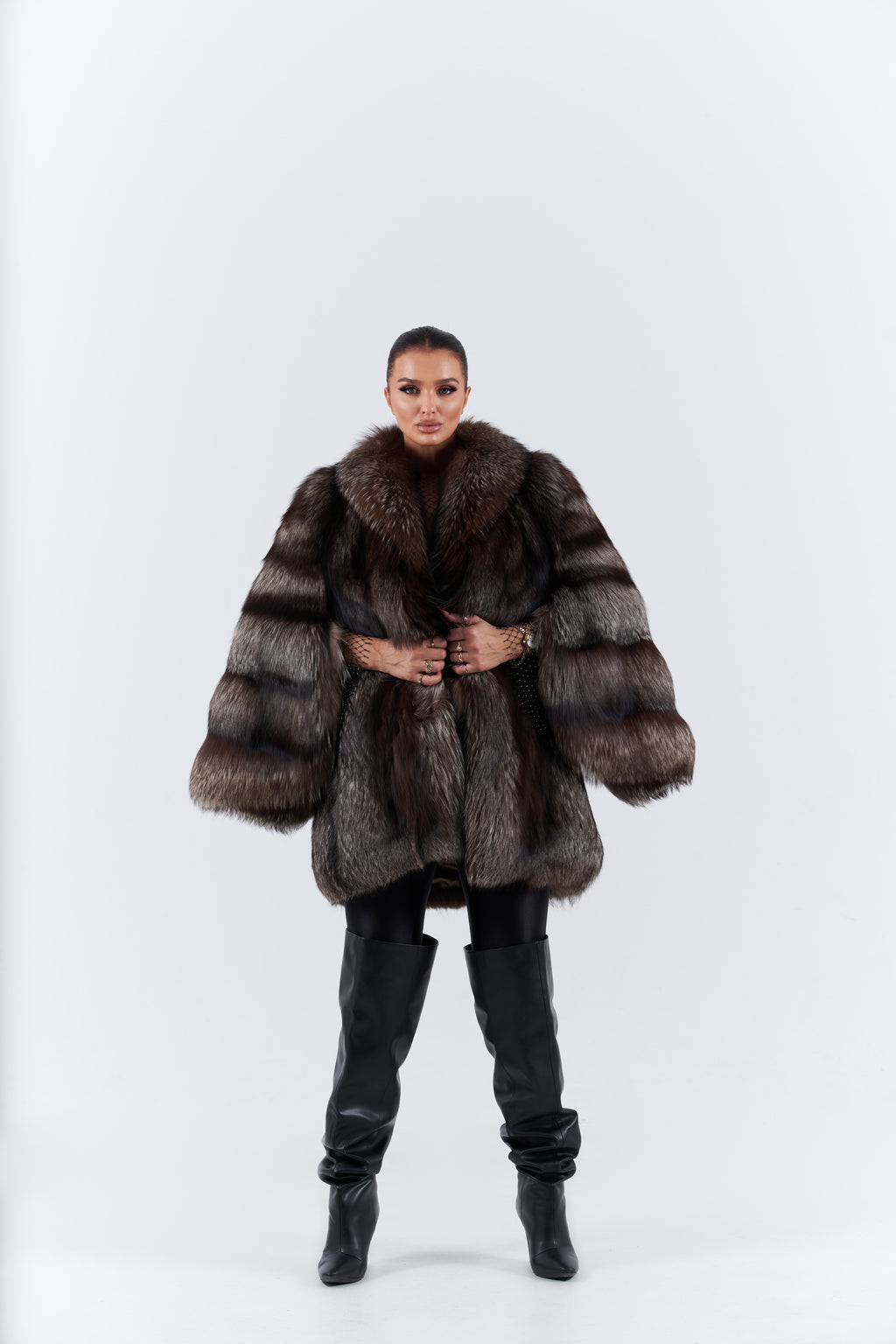 Silver fox fur coat