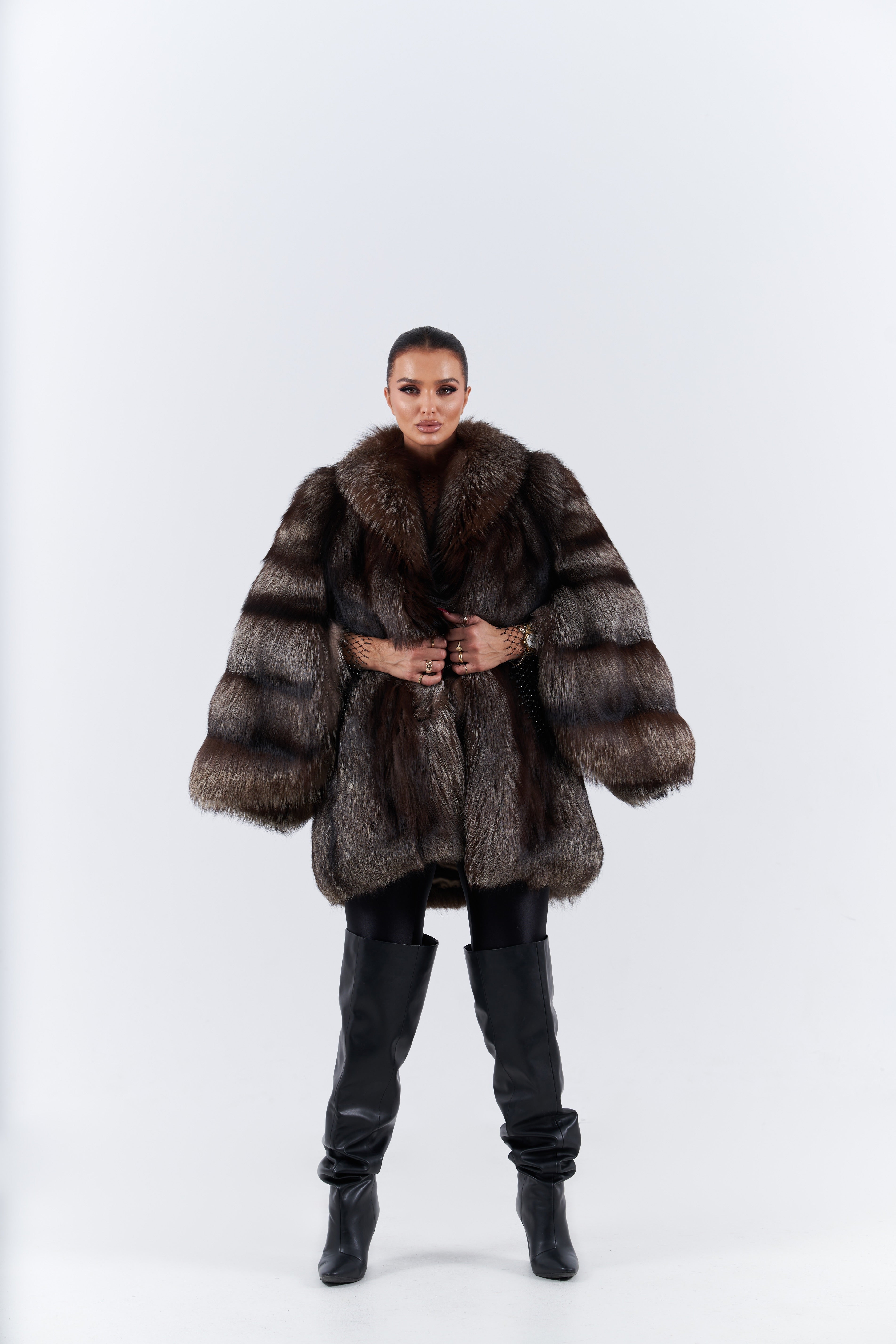 Silver fox fur coat