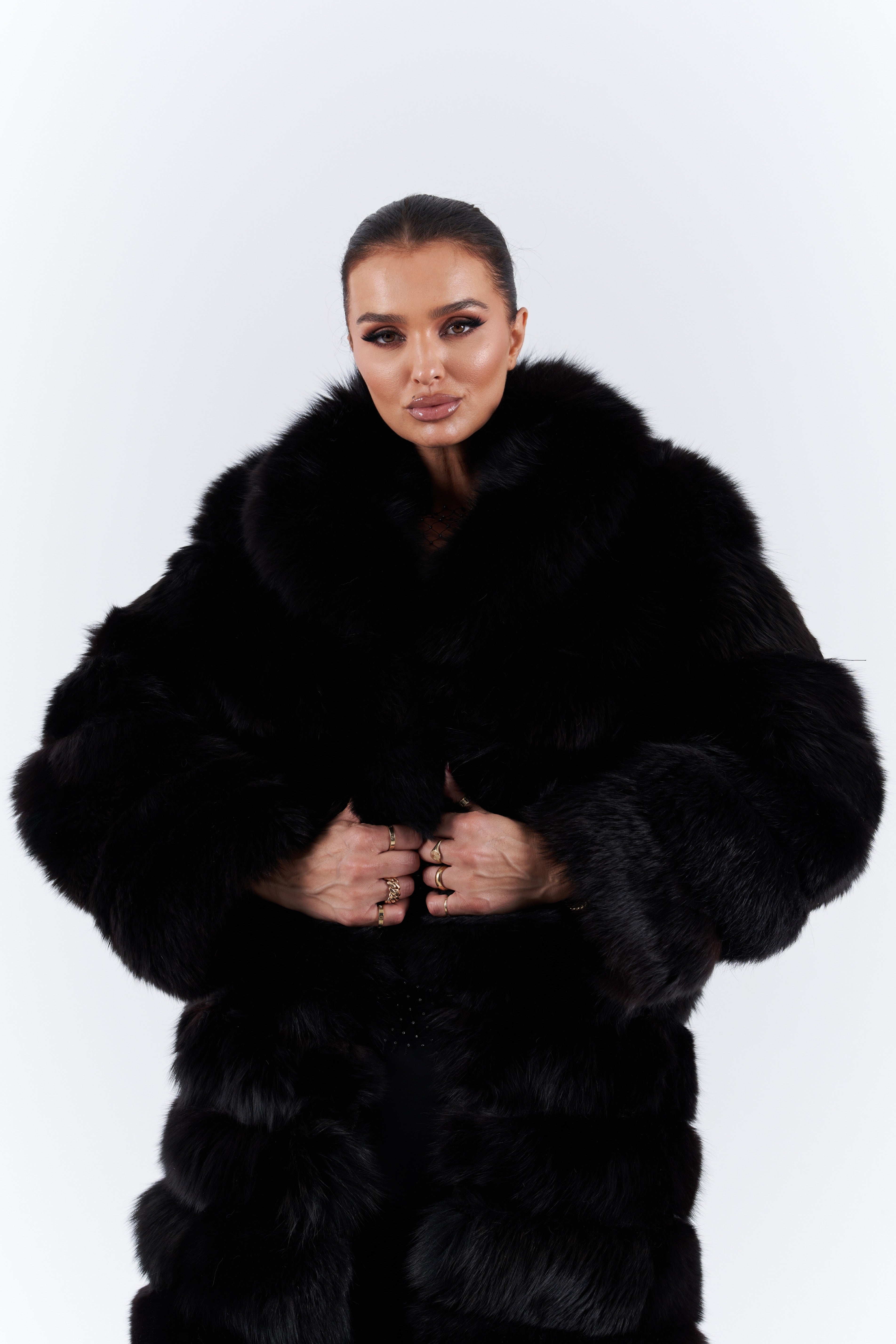 Black fox fur coat