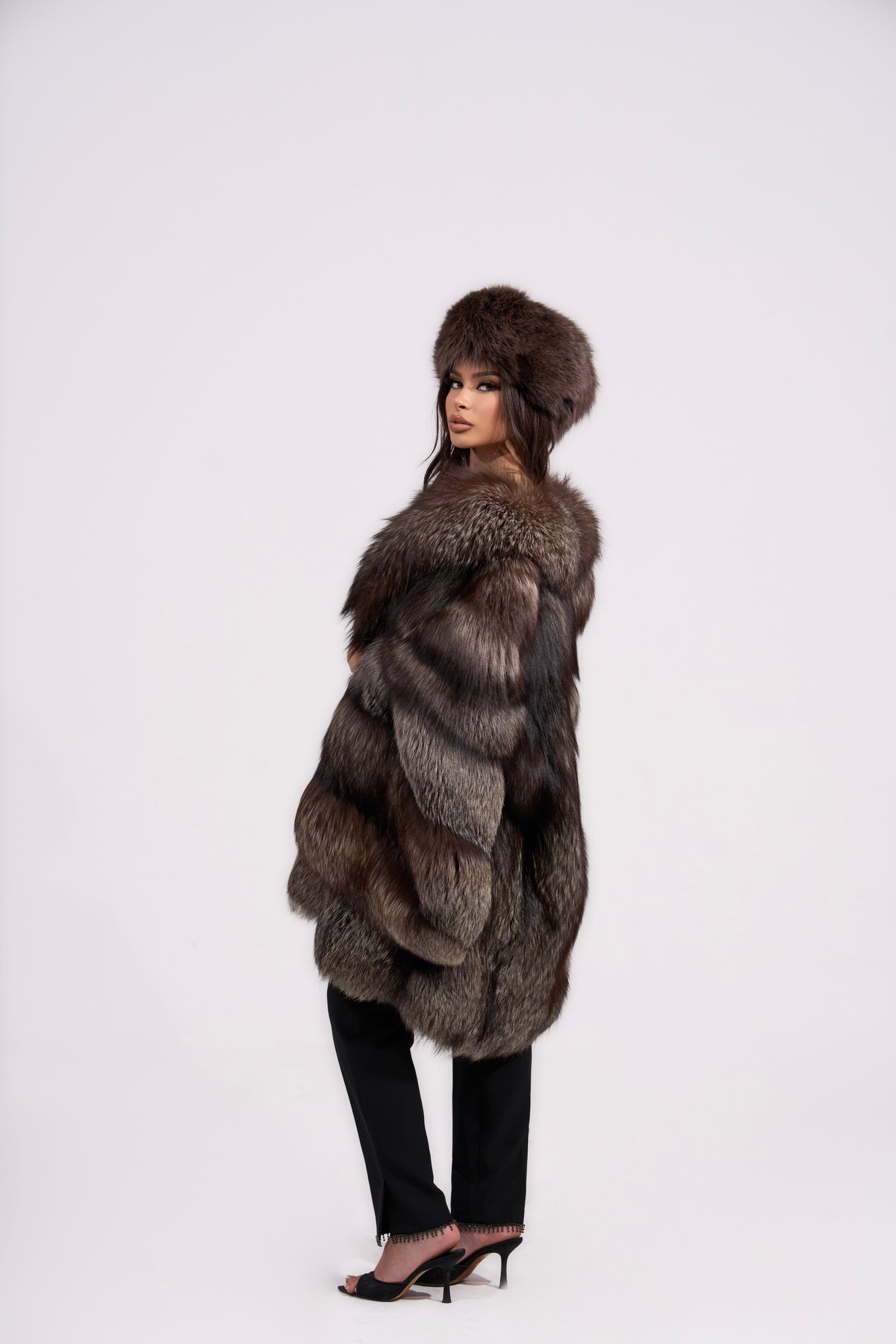 Silver fox fur coat