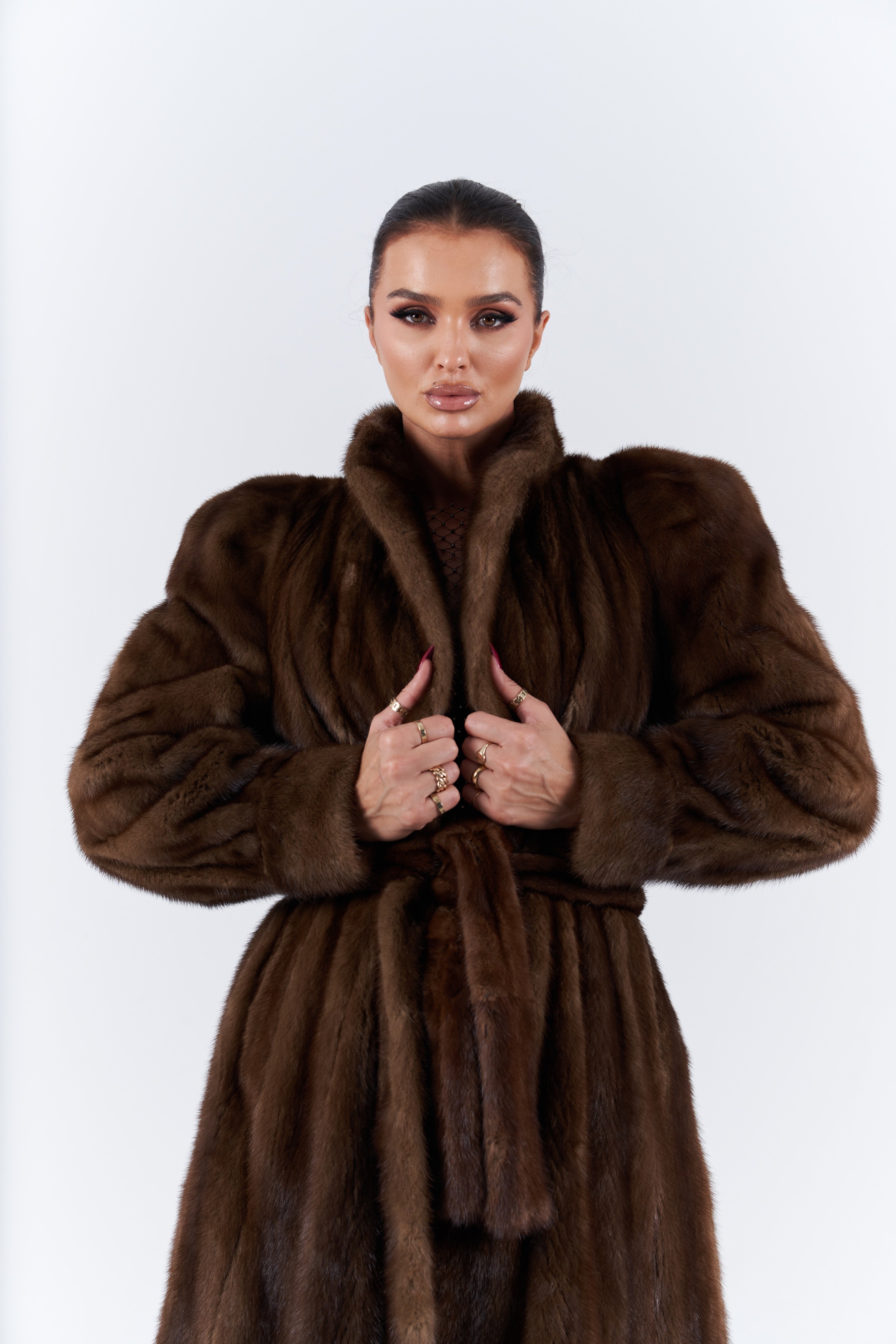 Natural mink long fur coat