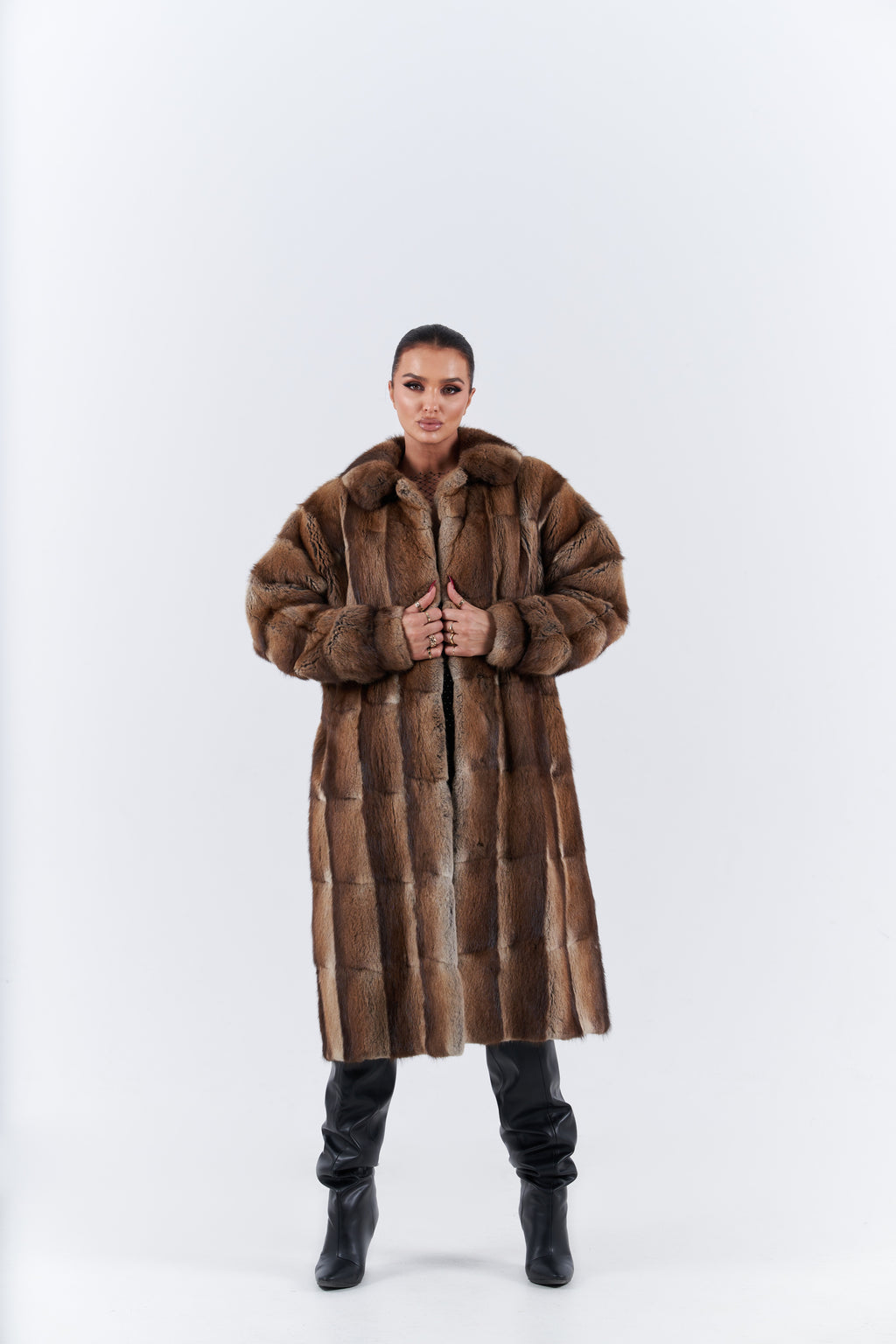 Natural muskrat long coat