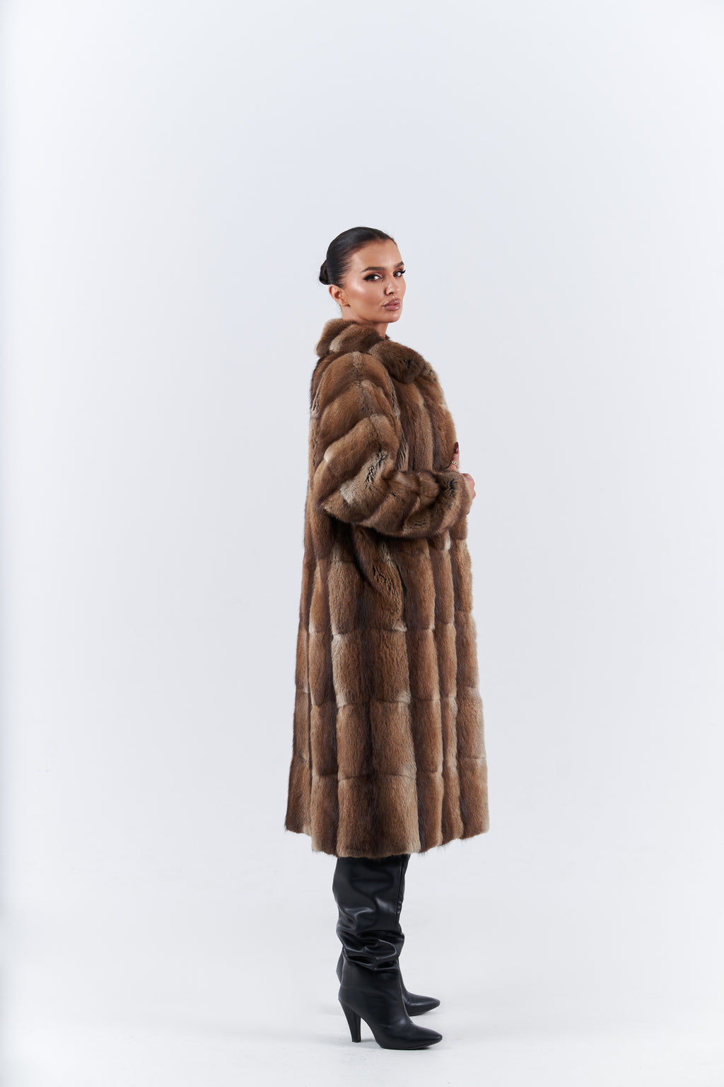 Natural muskrat long coat