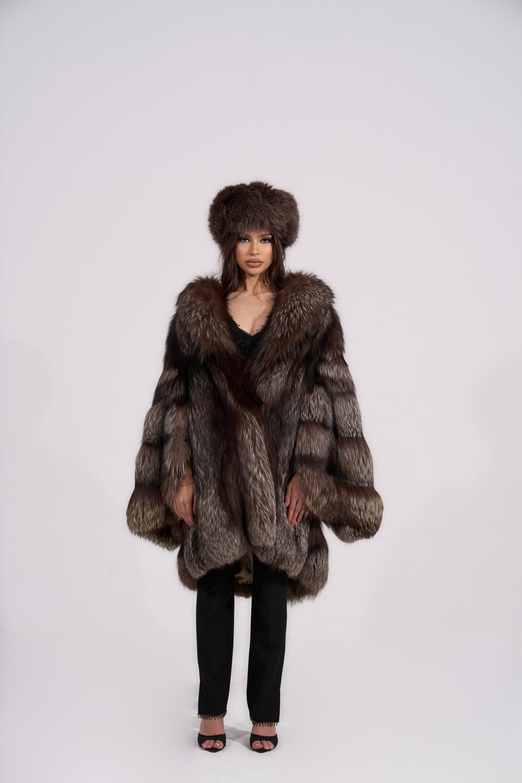 Silver fox fur coat