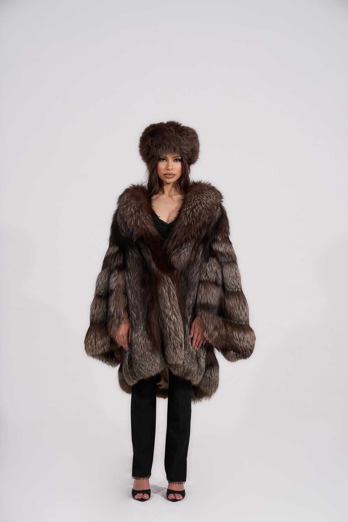 Silver fox fur coat