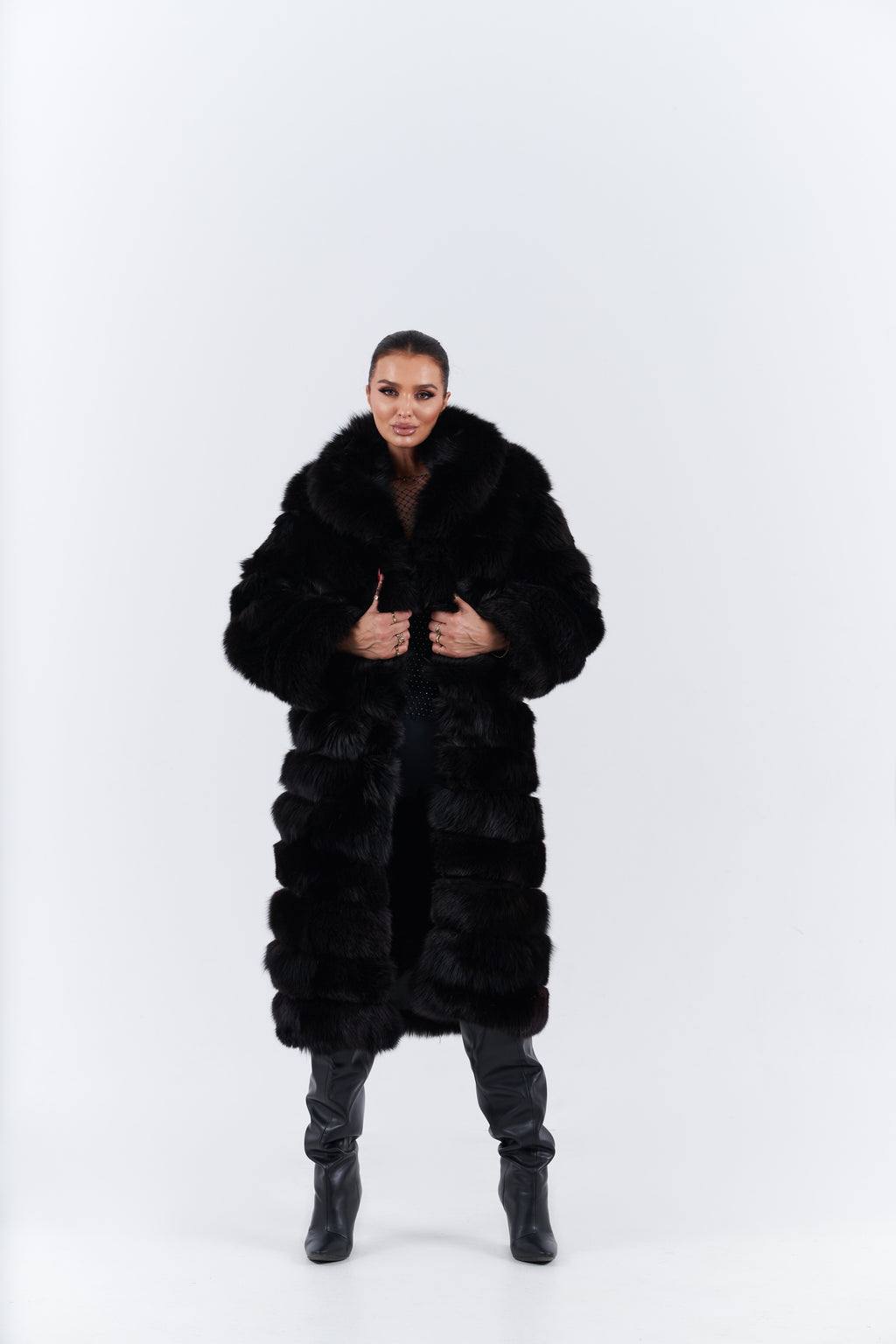 Black fox fur coat