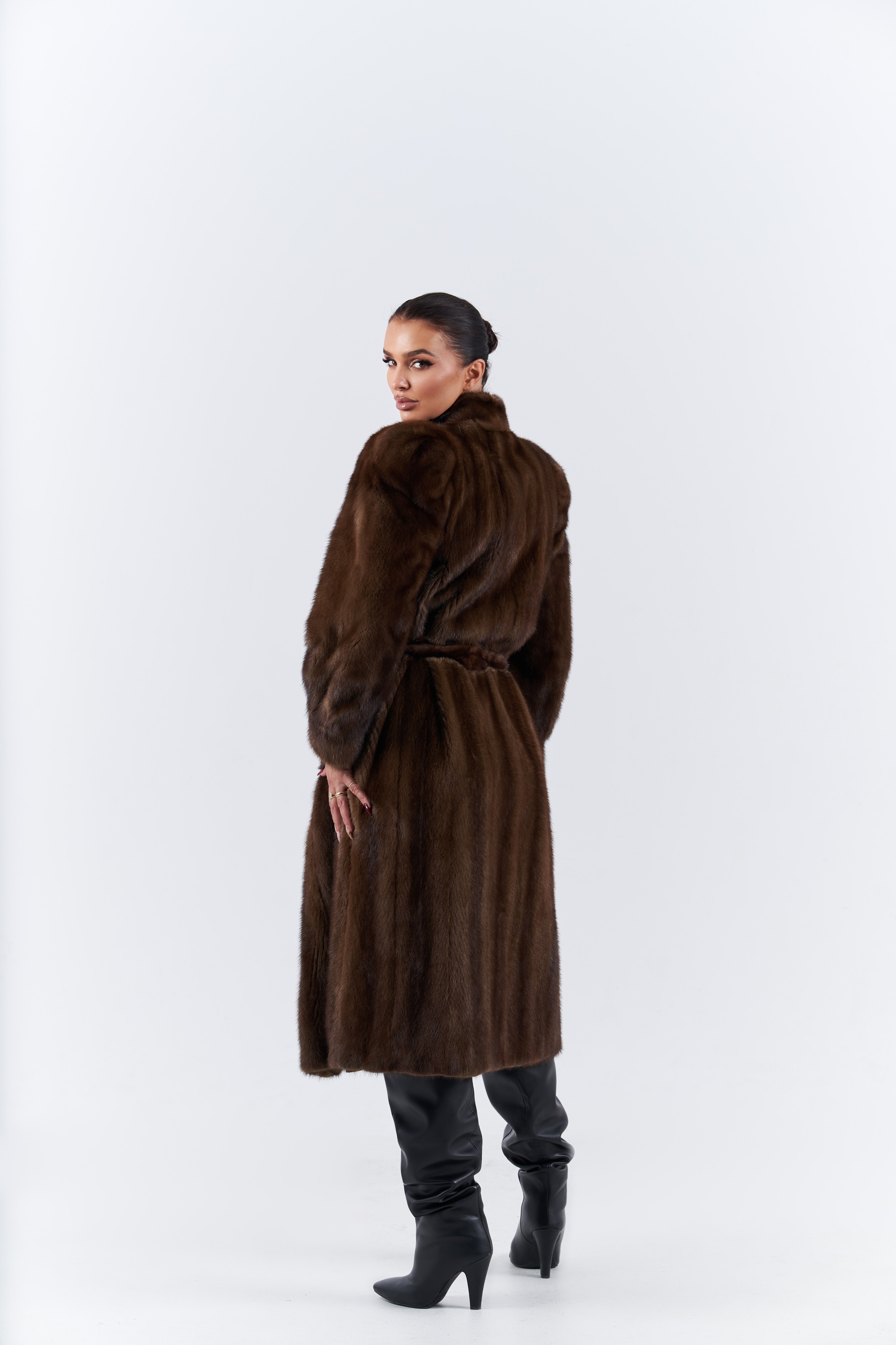Natural mink long fur coat