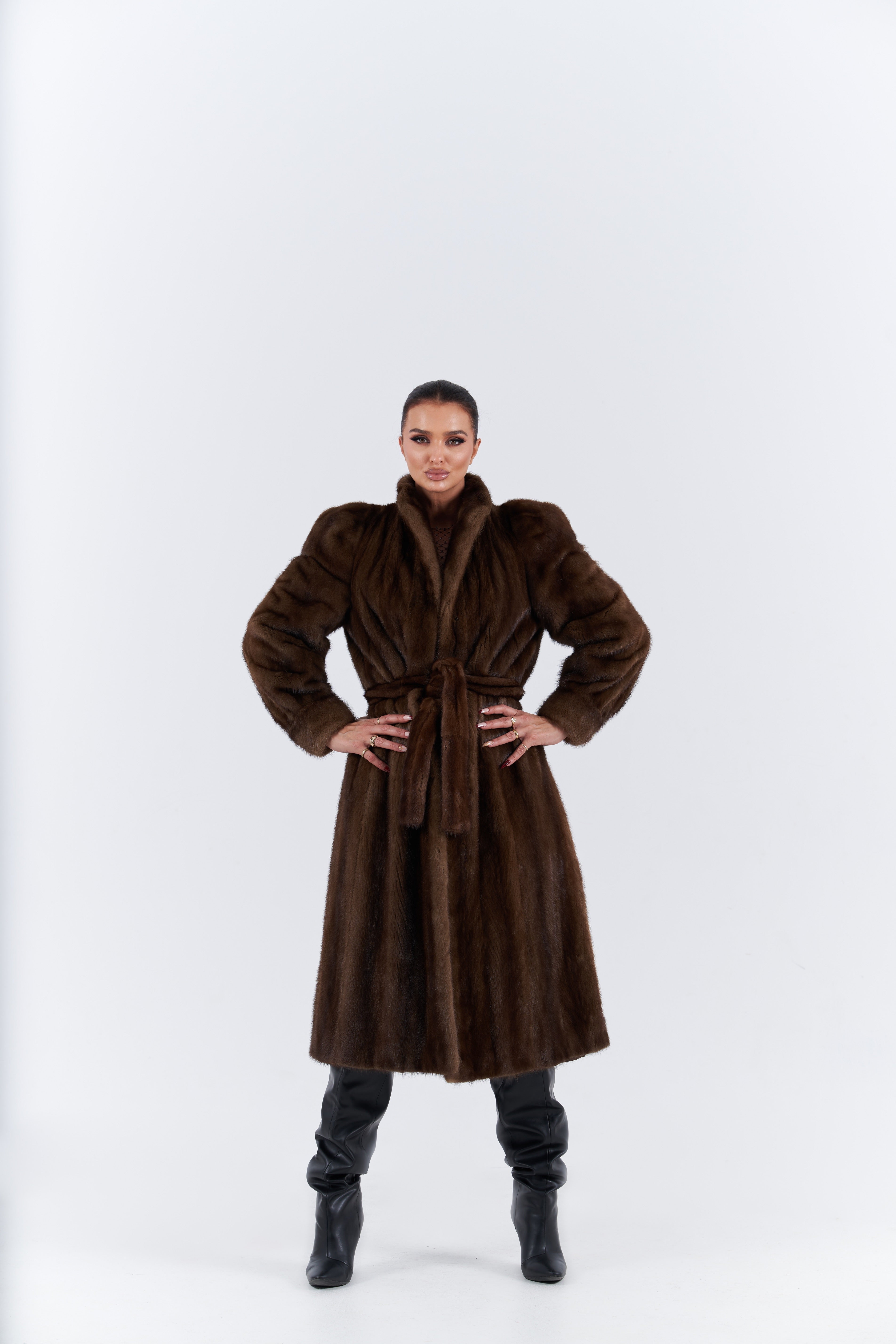 Natural mink long fur coat