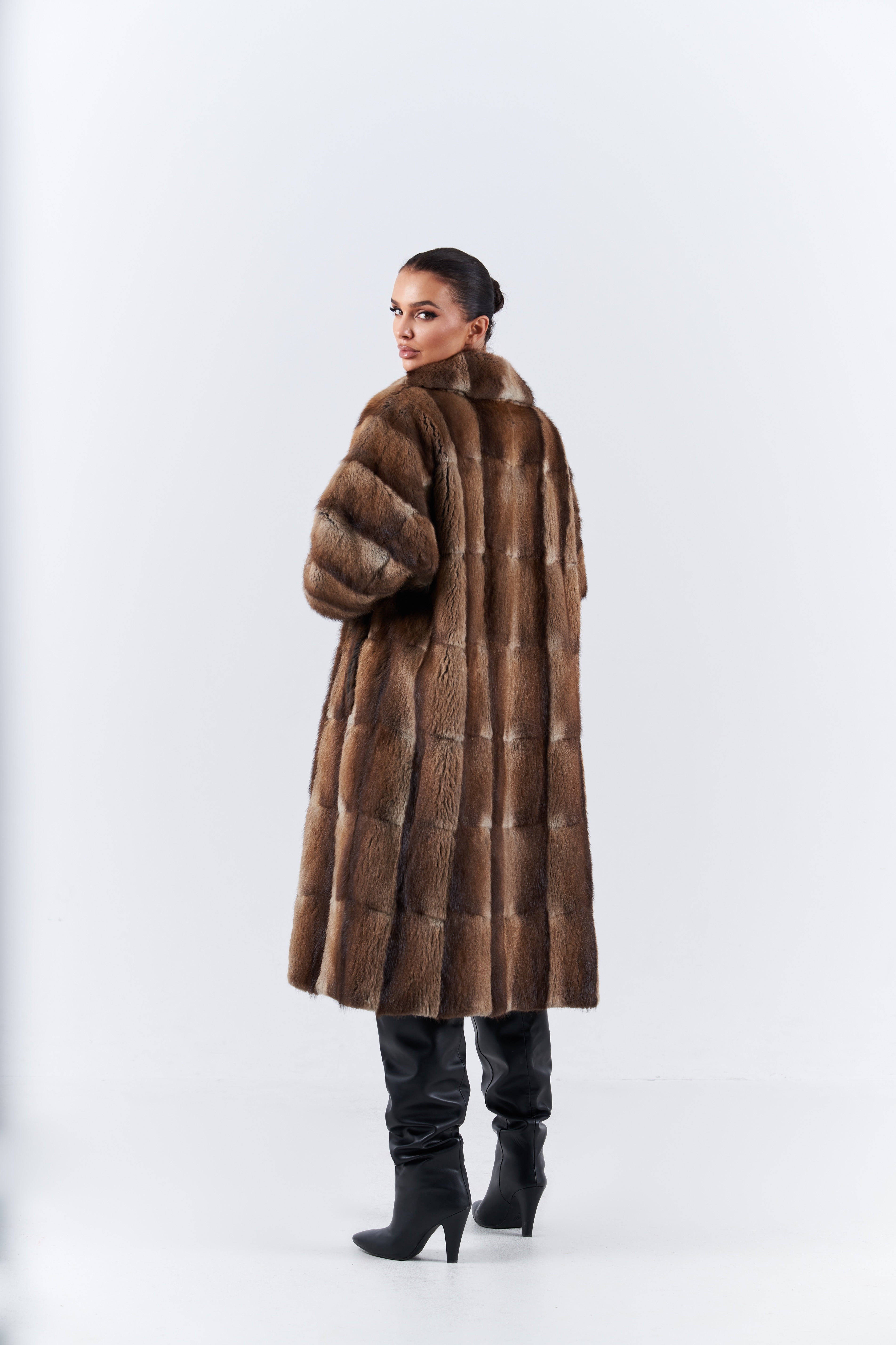 Natural muskrat long coat
