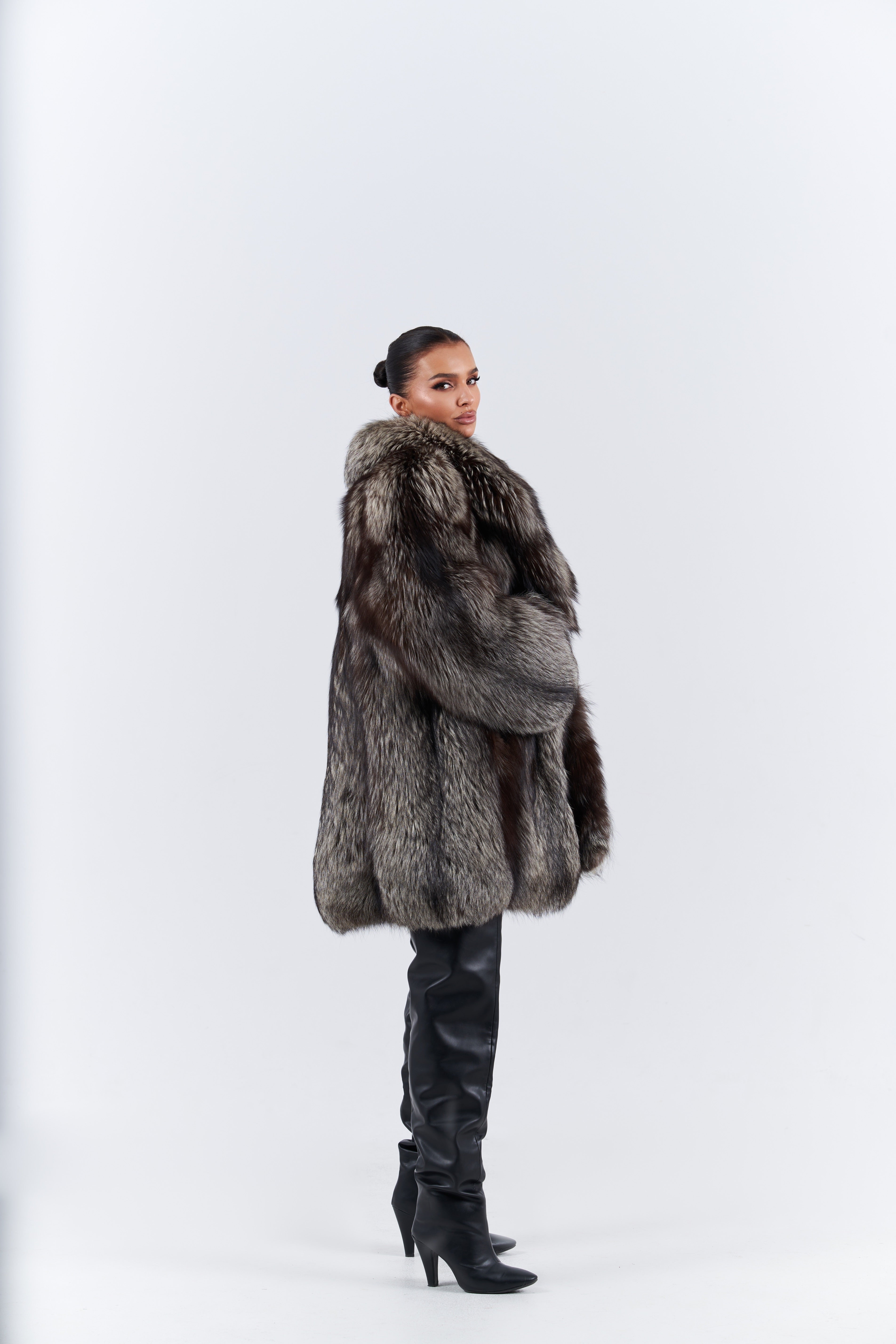Silver fox fur coat
