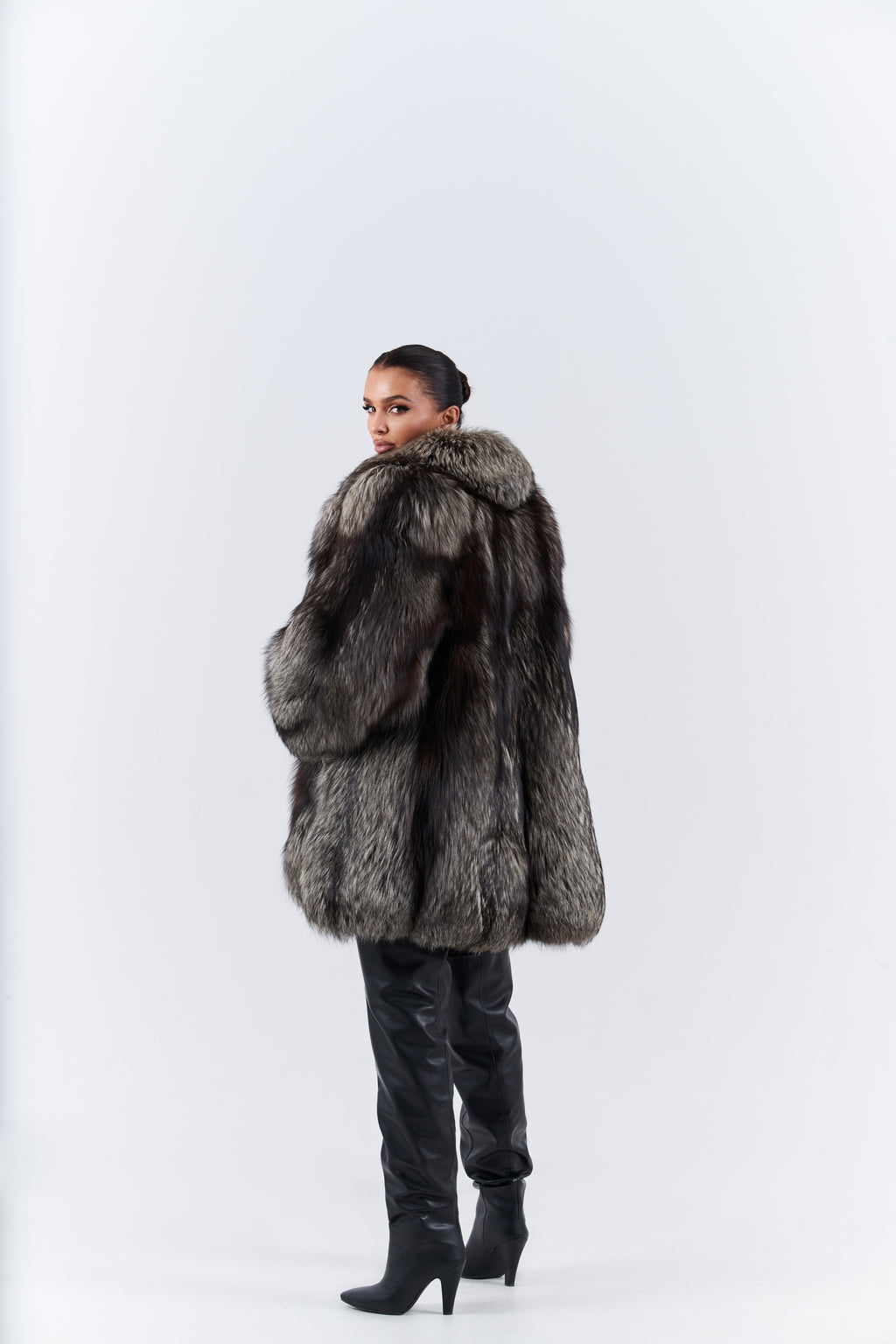 Silver fox fur coat