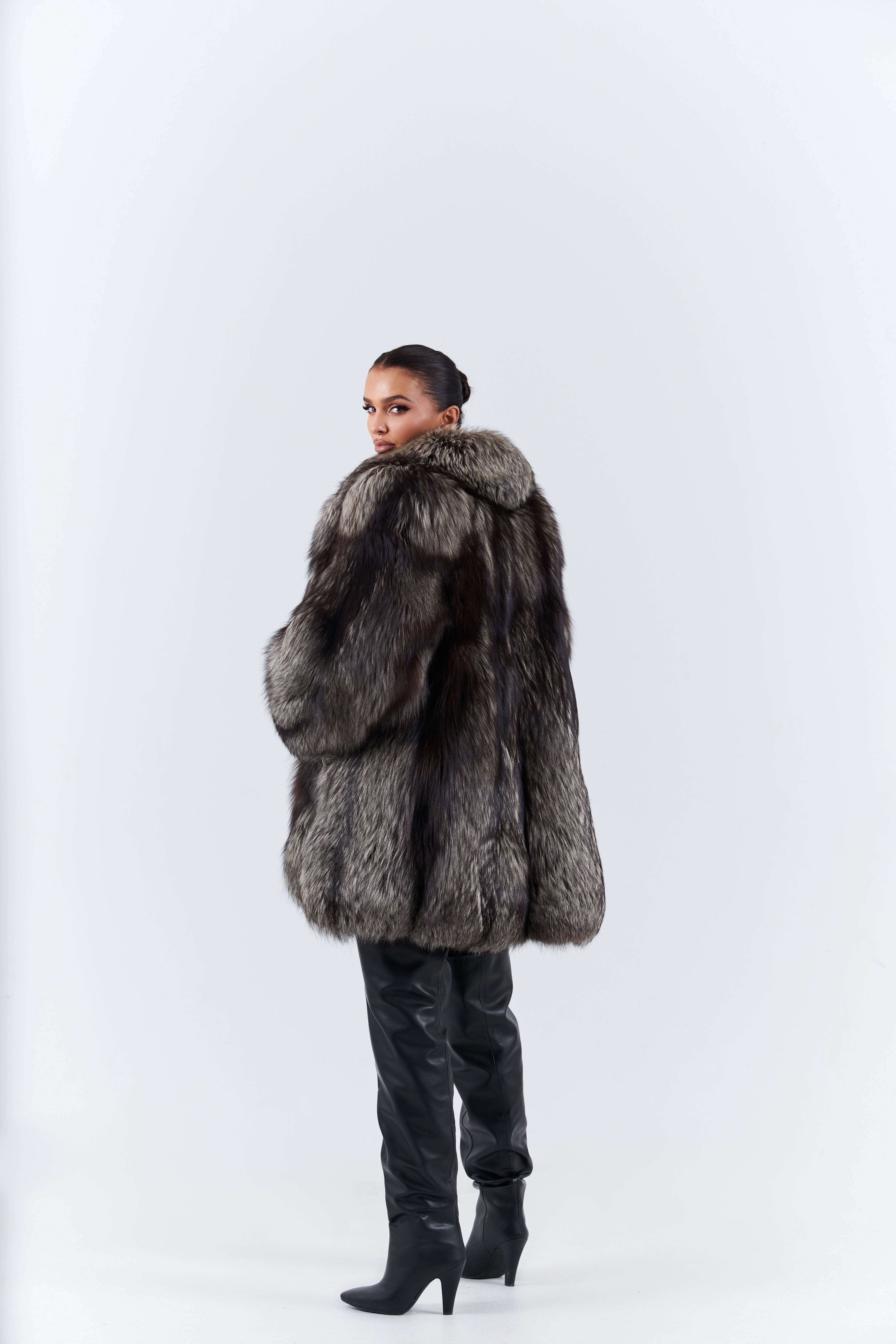 Silver fox fur coat